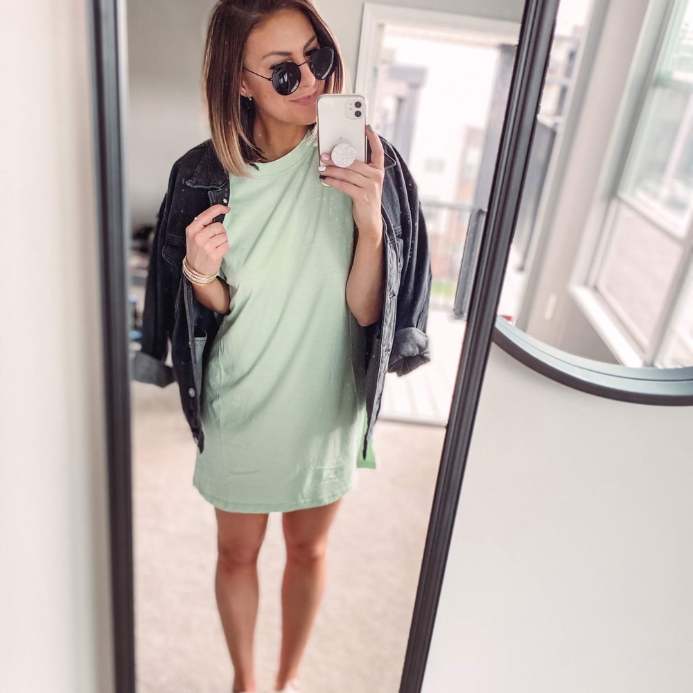 Celery green t-shirt dress. Worn once maybe?